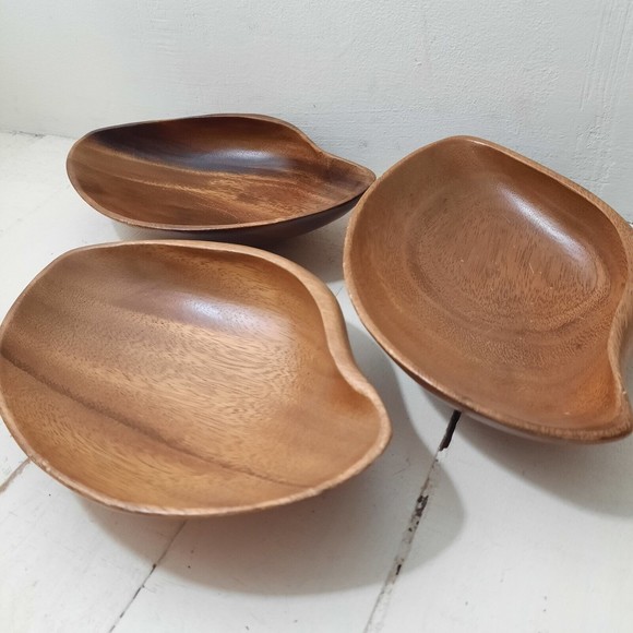 Vintage Genuine Monkeypod Wood Seed Pod Shaped Dish Lot of 3 Wooden Monkey Pod - Picture 2 of 12